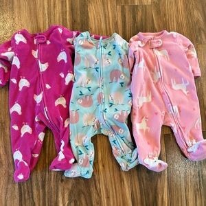 Girls 3 month Fleece Zip Sleepers | Set of 3